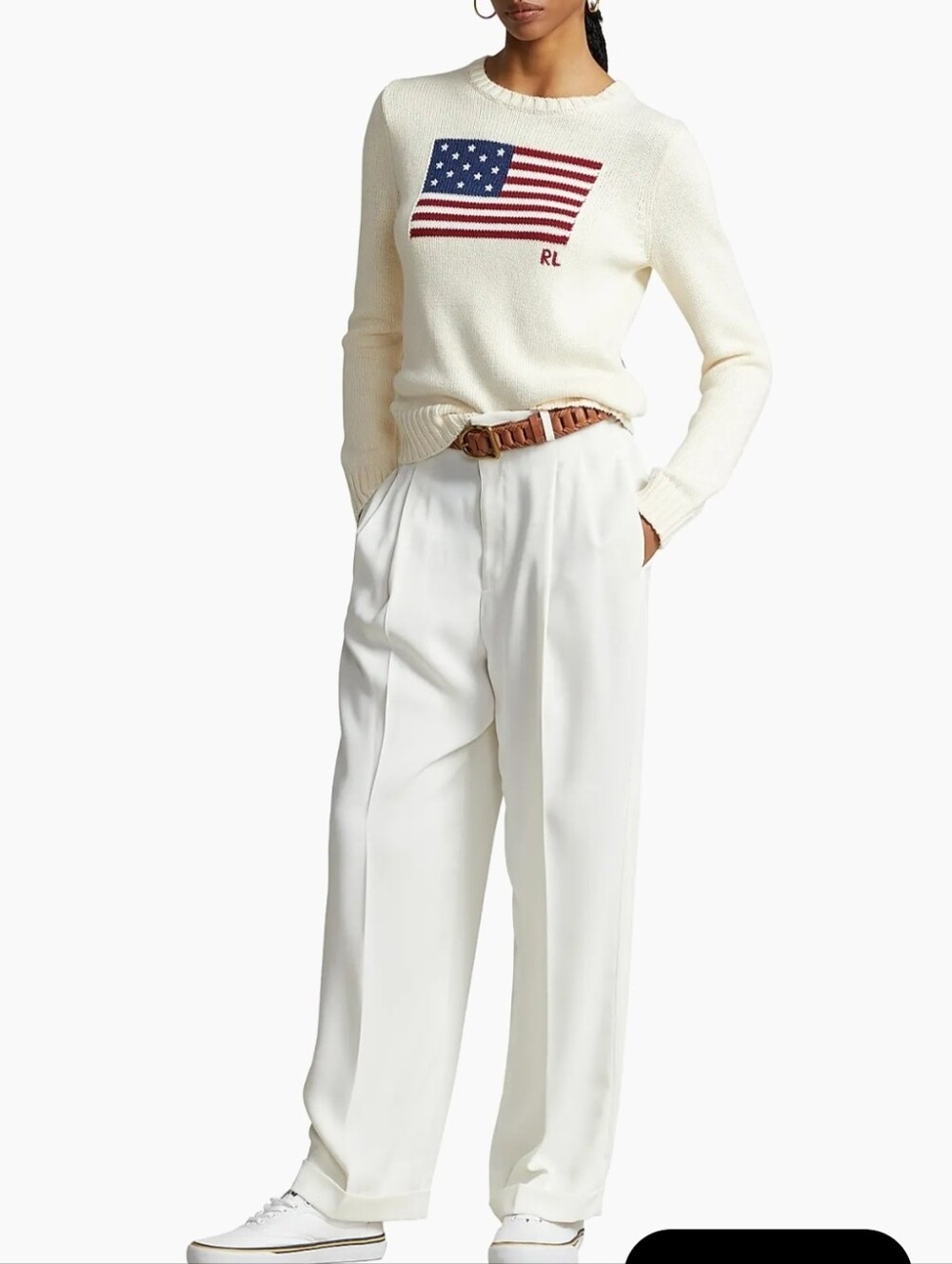 🇺🇸 Polo Ralph Lauren Cream Knit Sweater with American Flag Small RTR - Picture 4 of 12
